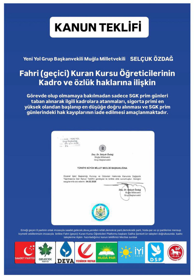 8 partinin ortak imzasıyla Fahri (geçici) Kuran Kursu öğreticilerine kadro teklifi Meclis'e sunuldu - Resim: 0